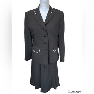 DONNA SANDS Knee Length SKIRT  SUIT Fully Lined Women  Size 8 Black W/white Dots